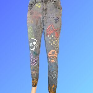V Jeans Black “1969” Hand‑Painted Jeans | Size 30
